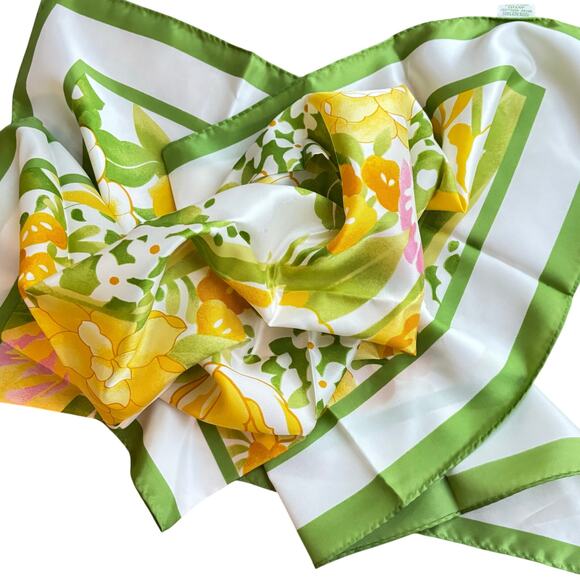 SM Kent for Avon scarf silky 27" square green yellow white springtime summer - Picture 5 of 7